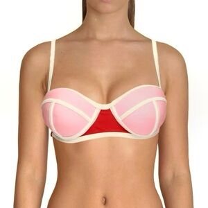 Design Lab Contrast Trim Bikini Top Lord & Taylor Pink and Red Size Medium